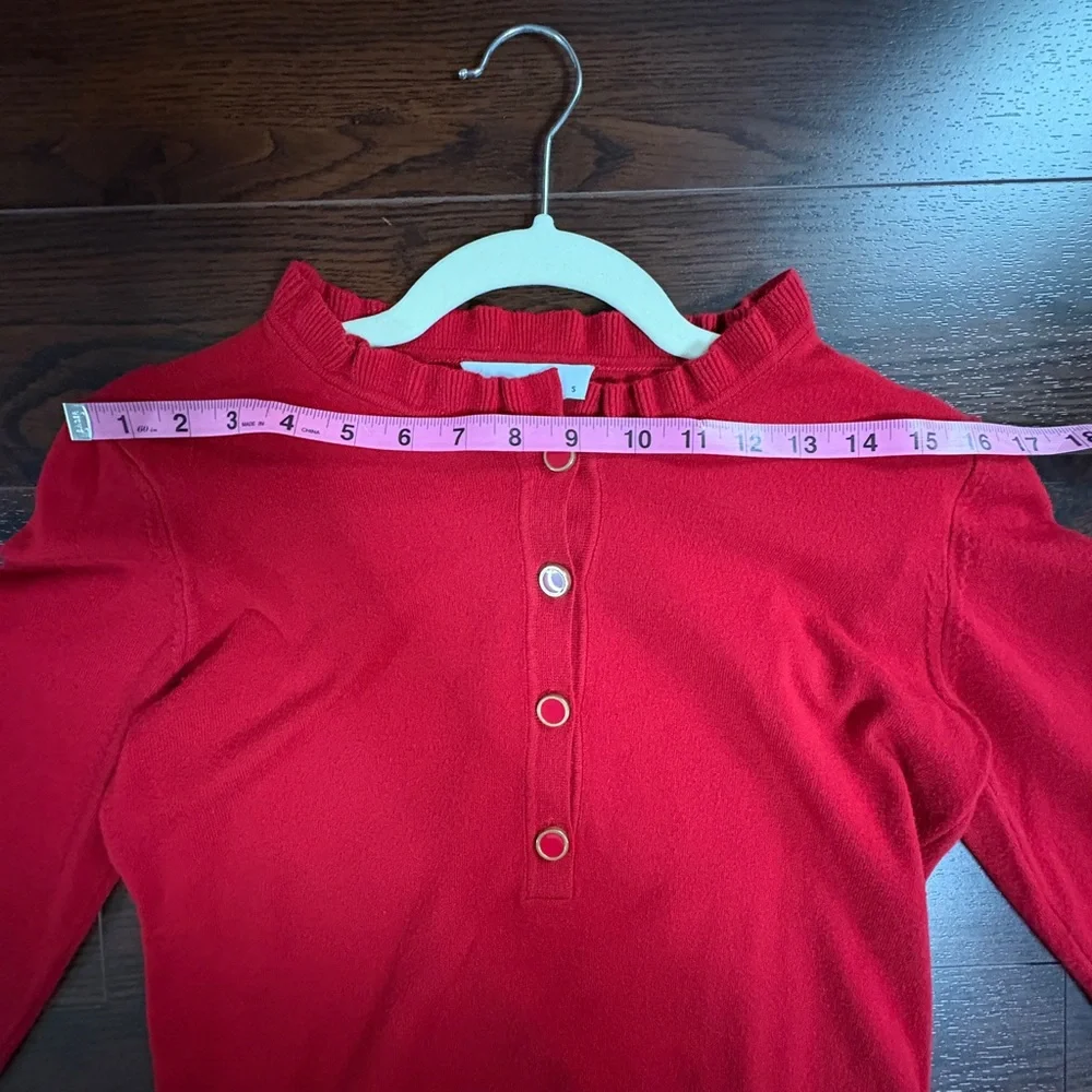 Chic Red Button-Up Ruffle Shirt - Picture 3 of 7